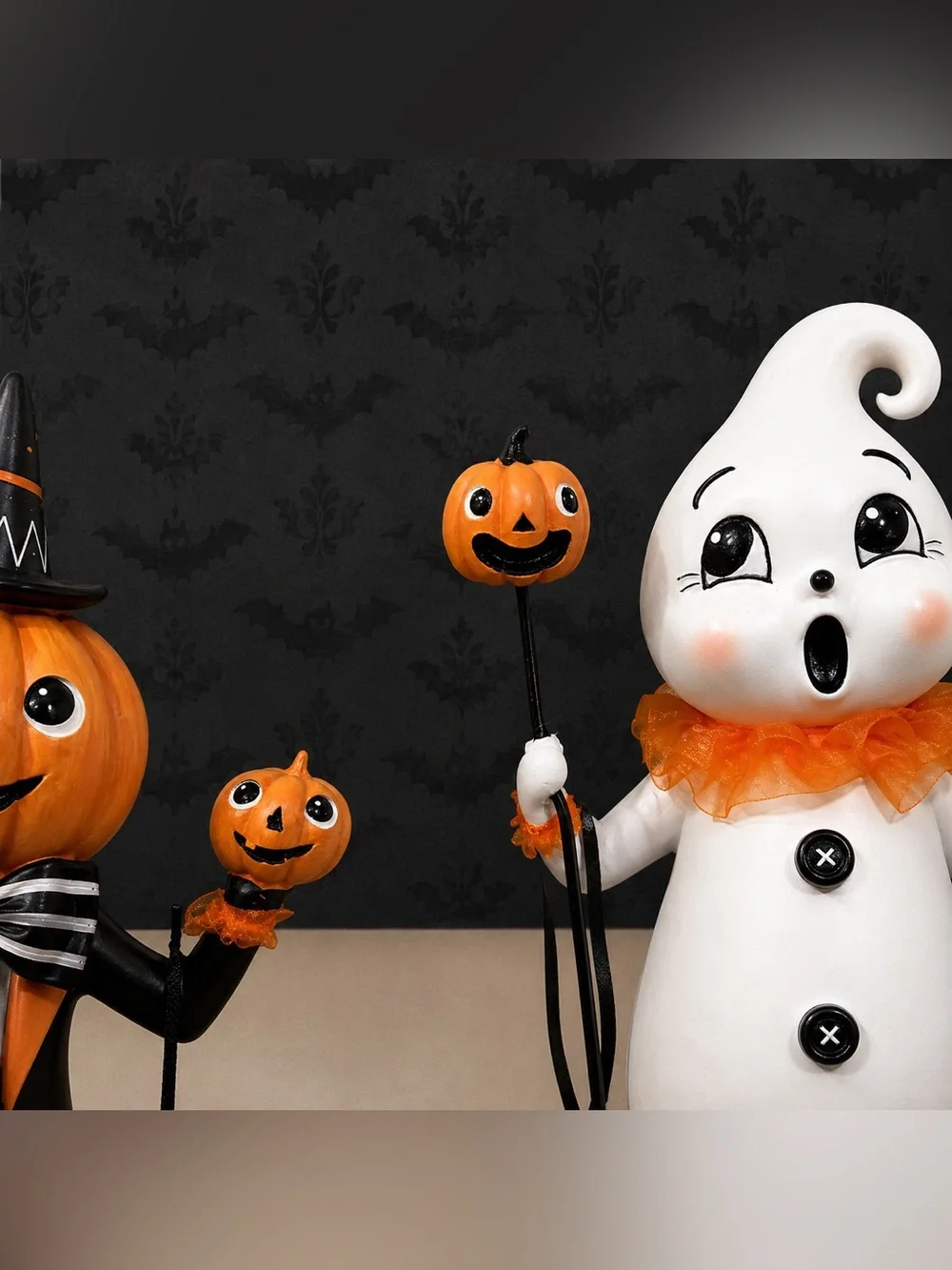 Ghoulish Carnival Pumpkin Jester & Clown Ghost Vintage-Style Halloween Set of 2